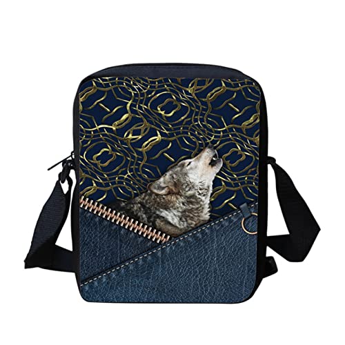 Kuiaobaty Kleine Umhängetasche für Jungen und Mädchen, kleine Schultertasche, Damen, Crossbody-Handytasche, lässige Messenger Bag, Wolfsmuster von Kuiaobaty