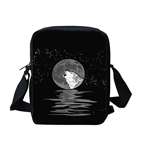 Kuiaobaty Kleine Umhängetasche für Jungen und Mädchen, kleine Schultertasche, Damen, Crossbody-Handytasche, lässige Messenger Bag, Heulender Mond Wolf von Kuiaobaty