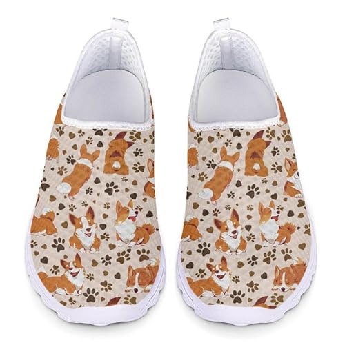 Kuiaobaty Lauflernschuhe mit niedlichem Hundeaufdruck, leichte Schlupfschuhe, Laufschuhe, Sneaker, leichte Arbeitsschuhe, Cartoon Corgi Dogs, 38 EU von Kuiaobaty