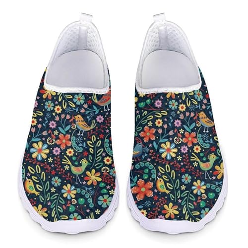 Kuiaobaty Lauflernschuhe mit niedlichem Hundeaufdruck, leichte Schlupfschuhe, Laufschuhe, Sneaker, leichte Arbeitsschuhe, Vögel Floral, 39 EU von Kuiaobaty