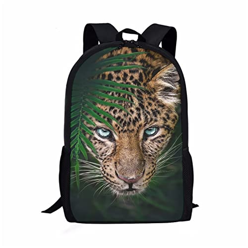 Kuiaobaty Rucksäcke für Teenager Mädchen, Jungen Galaxy Wolf Tier Blume Schmetterling Schultaschen Rucksack Casual Tagesrucksack Kinder Büchertasche, Dschungel Leopard von Kuiaobaty