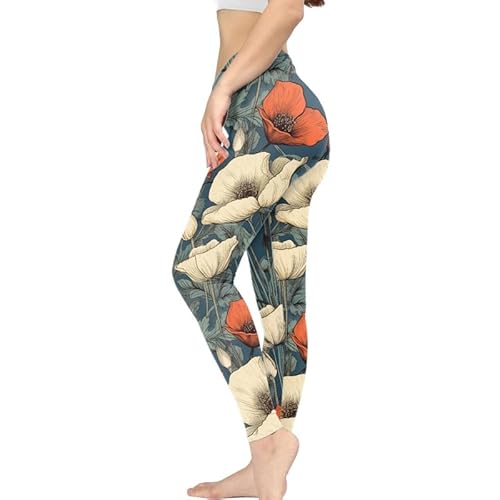 Kuiaobaty Schmetterlings-Yogahose für Damen, ethnische Streifen, Schildkröten, Sternennächte, dehnbare Leggings für Fitness, Mädchen, Strumpfhose, XS-3XL, Retro Farbe Blume, L von Kuiaobaty