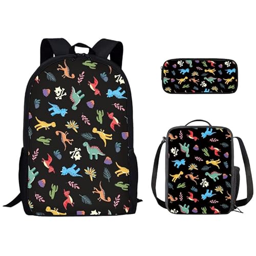 Kuiaobaty Schulrucksack für Kinder, 3 Stück, für Mädchen und Jungen, Dinosaurier, Fußball, Wolf, Pferd, Schultertaschen, Teenager, Studenten, Lunch-Tasche, Federmäppchen, Bunte Dinosaurier Kuiaobaty Schulrucksack für Kinder, 3 Stück, für Mädchen und Jungen, Dinosaurier, Fußball, Wolf, Pferd, Schultertaschen, Teenager, Studenten, Lunch-Tasche, Federmäppchen, Bunte Dinosaurier von Kuiaobaty