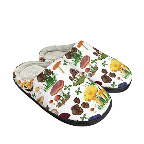 Kuiaobaty Scuff Hausschuhe Schuhe für Damen und Herren, Kuh-Druck, Meerschweinchen, Hunde-Druck, Hausschuhe mit warmem Flanellfutter, lässige Schlafzimmer-Rutsche, Pilze, 40.5/41 EU von Kuiaobaty