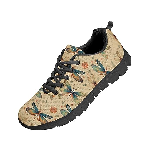 Kuiaobaty Tribal-Stil Damen-Wanderschuhe, Herren-Sneaker, Totenköpfe, Bohemia, Blumenschuhe, Komfort-Sneaker zum Wandern, Joggen, Libellen-Blumenmuster, 37 EU von Kuiaobaty