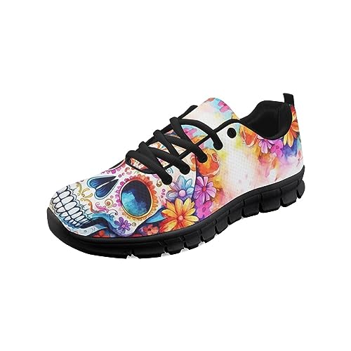 Kuiaobaty Tribal-Stil Damen-Wanderschuhe, Herren-Sneaker, Totenköpfe, Bohemia, Blumenschuhe, Komfort-Sneaker zum Wandern, Joggen, Sugar Skull Flower, 38 EU von Kuiaobaty