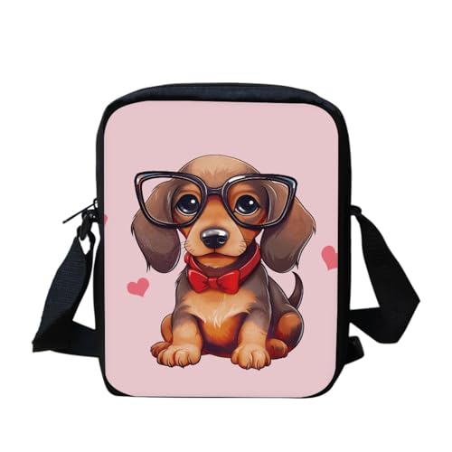 Kuiaobaty Umhängetasche für Damen, Jungen, Mädchen, kleine Schultertasche, Kuriertasche, Handytasche, Mini-Tasche für Reisen, Einkaufen, Lustiger Dackel-Hund von Kuiaobaty