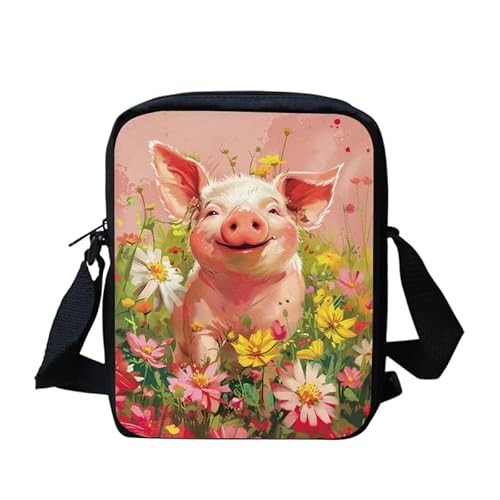 Kuiaobaty Umhängetasche für Damen, kleine Kuriertasche für Mädchen, Teenager, Handytasche, Damen, mit Riemen, Schultertasche, Schweine-Blumen von Kuiaobaty