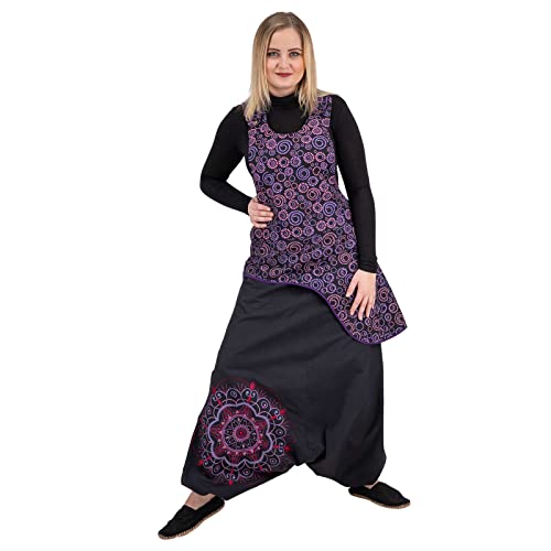 Kunst und Magie Ibiza Latzhose Haremshose Hose PSY Goa 70er Overall Hippie Boho, Größe:3XL, Farbe:Schwarz/Lila Kunst und Magie Ibiza Latzhose Haremshose Hose PSY Goa 70er Overall Hippie Boho, Größe:3XL, Farbe:Schwarz/Lila von Kunst und Magie