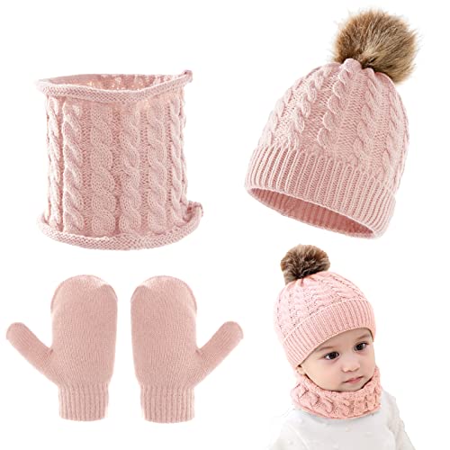 3-teiliges Baby-Beanie-Mütze Schal Handschuhe Strickmütze Winter warme Handschuhe Kleinkinder Halswärmer für Jungen und Mädchen 0–3 Jahre von Kunyeah