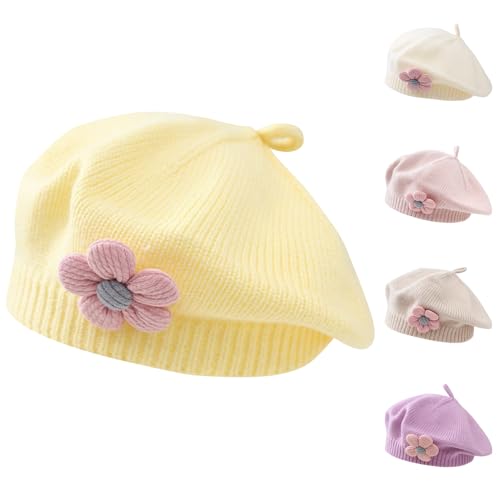 Kunyeah Kleine Mädchen Beret Hut Winter Warm Beanie Cap Kleinkind Französisch Stil Strickmütze Baby Niedliche Blume Berets von Kunyeah