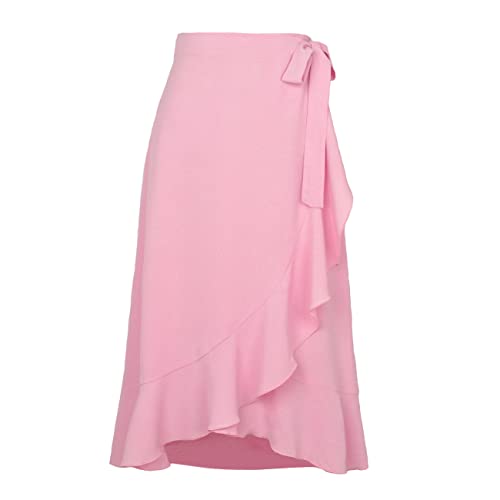 Kuukaas Midirock Damen Sommer Flowy Wickelrock Damen Boho Ruffle Sommerrock Damen Lang Asymmetrische für Strand Rosa M von Kuukaas