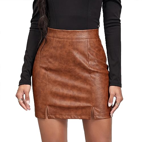 Kuukaas Minirock Damen Sexy High Waist Eng Lederrock Damen Kurz Winter Rock Damen Eng Mit Schlitz Winderrock Damen Braun L von Kuukaas