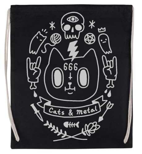 Cats and Metal Unisex-Sporttasche, Schwarz, Umweltfreundlicher Sack von Kwantees