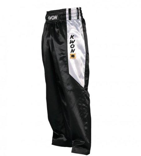 Kwon Kickbox Satin Hosen ClubLine in 3 Farben Gr. 160 cm schwarz von Kwon