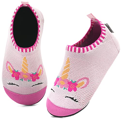 Kyopp Hausschuhe Kinder Junge Mädchen Kleinkinder Schuhe Barfussschuhe für Lauflernschuhe Kindergarten Pantoffeln Atmungsaktive rutschfest Weich (Rosa Einhorn-2 24/25EU) von Kyopp