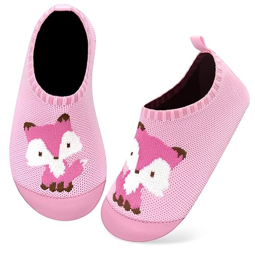 Kyopp Hausschuhe Kinder Junge Mädchen Pantoffeln Atmungsaktive rutschfest Weich Barfussschuhe für Lauflernschuhe Kleinkinder Schuhe Kindergarten Unisex (Fuchs Rosa 24/25EU) von Kyopp