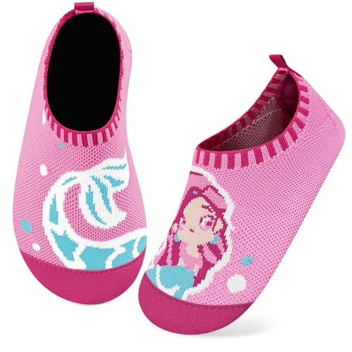 Kyopp Hausschuhe Kinder Junge Mädchen Pantoffeln Rutschfest Barfussschuhe Kindergarten Slippers für Atmungsaktive Weich Lauflernschuhe Kleinkinder Schuhe(Meerjungfrau-Rosa 24/25EU) von Kyopp