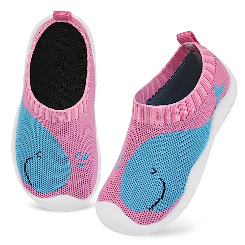 Kyopp Hausschuhe Kinder Lauflernschuhe Junge Mädchen Rutschfest Weich Barfussschuhe Atmungsaktive Babys Slipper Kindergarten Pantoffeln(Wal Rosa 21EU) von Kyopp