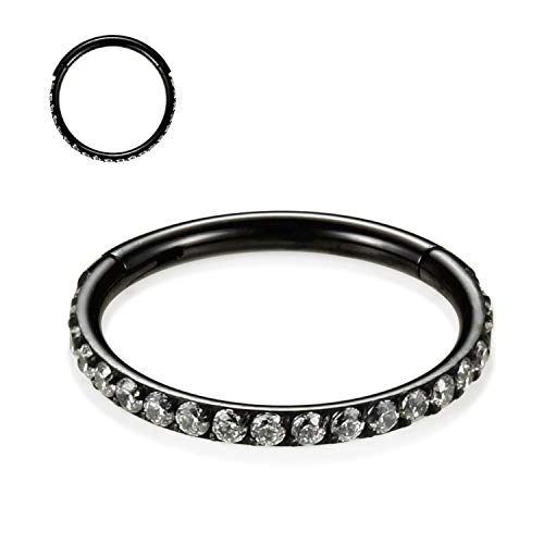 16G CZ Schwarze Nasenringe 8mm Septum Clicker 316L Chirurgische Stahlnasenringe Knorpelohrringe Creolen Daith für Männer Frauen Piercing Schmuck von hengkaixuan