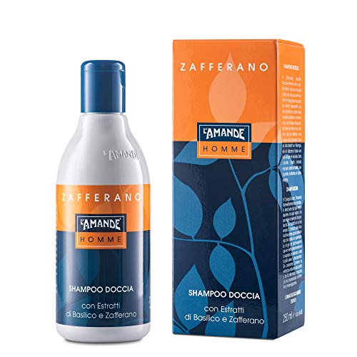 L'AMANDE - Shampoo für Herren mit Basilikum-Extrakten, Duschgel und Dusche Feuchtigkeitsspendendes Körper und Haar, sanfter und natürlicher Schaumbad - Safran, 250 ml von L'Amande