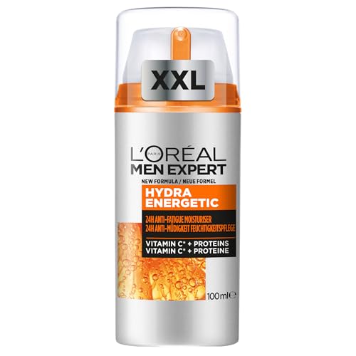 L'Oréal Men Expert XXL Gesichtspflege gegen müde Haut für Männer, Belebende Feuchtigkeitscreme 24H Anti-Müdigkeit, Gesichtscreme für Herren mit Vitamin C, Hydra Energy, [Amazon Exclusive], 1 x 100 ml von L'Oréal Men Expert
