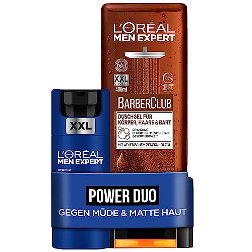 L'Oréal Men Expert Pflegeset für Männer mit Barber Club XXL Duschgel für Körper, Haare & Bart und Power Age Anti-Aging Feuchtigkeitscreme mit Hyaluronsäure für müde und matte Haut von L'Oréal Men Expert