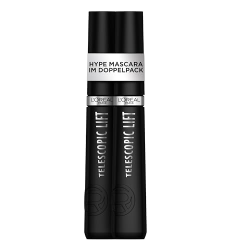 L'Oréal Paris Mascara im Doppelpack, Langanhaltendes Lifting bis zu 36 Stunden, Sichtbar mehr Wimpernlänge, Telescopic Lift, Schwarz, 2 St. von L'Oréal Paris