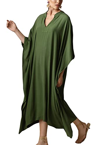 L-Peach Damen-Kimono, Blumenstickerei, langes Kleid, Maxi-Kaftan, Sommer, Strand, Boho, Cover-Up-Tops, A Forest Green, Einheitsgröße von L-Peach