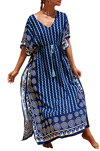 L-Peach Damen Bohemian Kaftan Maxi Loungewear Übergroße Nachthemd Homewear Strand vertuschen Kleid L-Peach Damen Bohemian Kaftan Maxi Loungewear Übergroße Nachthemd Homewear Strand vertuschen Kleid von L-Peach