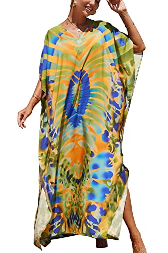 L-Peach Damen Bohemian Kaftan Nachthemd Langes Loungewear Strandkleid Vertuschungen Robe Sarong Pareo von L-Peach