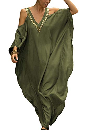 L-Peach Damen Bohemian Kaftan Rückenloses Nachthemd Schulterloses Loungewear Strandkleid Vertuschungen Sarong Pareo von L-Peach