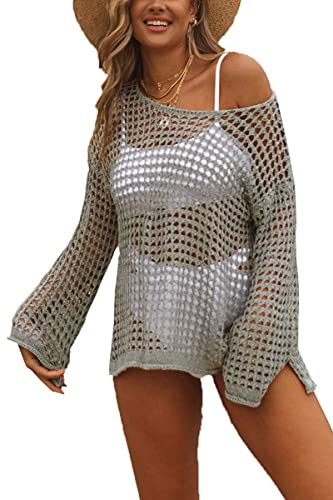 L-Peach Damen Crochet Bikini Cover up Sommer Häkeln Tunika Pareo Beachwear Strandkleid Sommerkleid von L-Peach