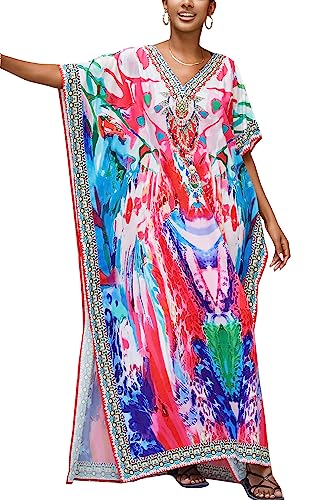 L-Peach Damen Lange Kaftan Maxi Strandkleid Loungewear Übergroße Kimono von L-Peach