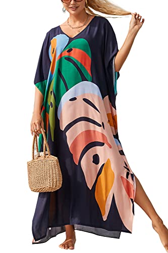 L-Peach Damen Sommer Ethnischer Druck Kaftan Maxi Langes Strandkleid Pareos Strandhemd Bademode Bikini Cover Ups von L-Peach