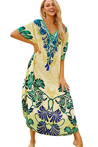 L-Peach Damen Sommer Strandtunika Strandkleid Sommerkleider Strandhemd Maxi Kaftan Bademode Cover Up von L-Peach