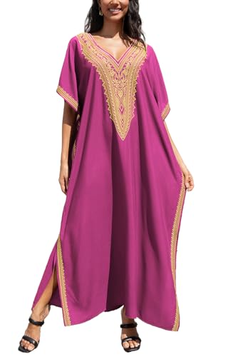 L-Peach Kaftan für Damen, bestickt, Maxi-Strandkleid, Loungewear, Hauskleidung, übergroße Bademäntel, B3 Rose, One size L-Peach Kaftan für Damen, bestickt, Maxi-Strandkleid, Loungewear, Hauskleidung, übergroße Bademäntel, B3 Rose, One size von L-Peach
