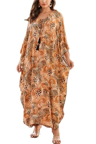 L-Peach Langes Kaftan-Nachthemd für Damen, geräumige Hauskleidung, übergroßer Maxi-Kimono, Überzug, Bademäntel, A3 Braun, One size L-Peach Langes Kaftan-Nachthemd für Damen, geräumige Hauskleidung, übergroßer Maxi-Kimono, Überzug, Bademäntel, A3 Braun, One size von L-Peach