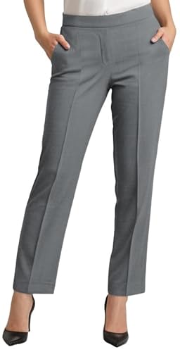 Damen-Bürohose, fein genäht, formelle Pull-Up-Hose, Schwarz, Grau, Marineblau, grau, 46 Lang von L S U
