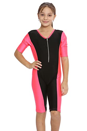 L S U Badeanzug für Mädchen, Jungen, Kinder, Männer, Frauen, Badebekleidung, einteiliges SWMMIMG-Kostüm, Pink/Schwarz (Reißverschluss vorne), 11-12 Jahre von L S U