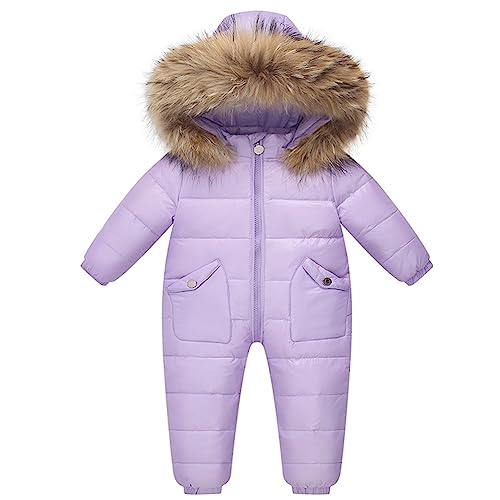 L SERVER Baby Overall Winter Jungen mit Fellkragenkapuze Einteiliges Daunenkleidung Mädchen Warm Skianzug Kinder Schneeanzug, Lila, 86 von L SERVER