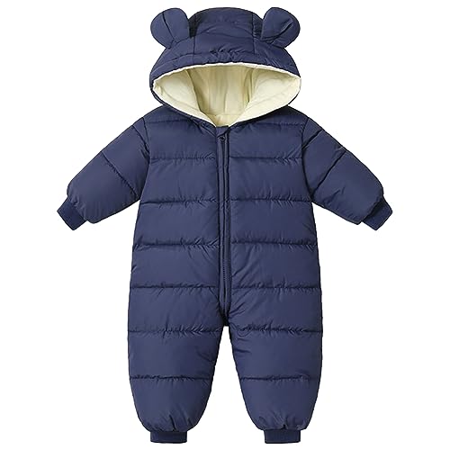 L SERVER Baby Winteroverall Mädchen mit Kapuze Warmes Schneeanzug Jungen Fleece Dicke Skianzug Winddichter Outdoor Schneeoverall, Dunkelblau, 62-68 von L SERVER