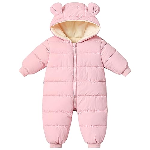 L SERVER Baby Winteroverall Mädchen mit Kapuze Warmes Schneeanzug Jungen Fleece Dicke Skianzug Winddichter Outdoor Schneeoverall, Rosa, 50-56 von L SERVER