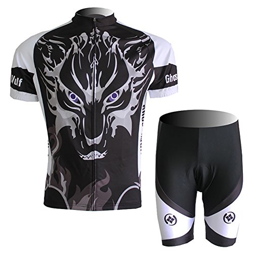 L SERVER Fahrradtrikot Herren Schnell Trocknendem Stretch Kurzarm Jersey mit Taschen + Gepolsterte Shorts Trikot Kit, Schwarzer Wolf, M von L SERVER