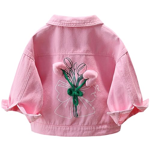 L SERVER Jeansjacke Kinder Mädchen Mode Übergangsjacke Lässige Windjacke Baumwolljacke Outdoor-Jacke für Frühling und Herbst, Rosa, 116 von L SERVER