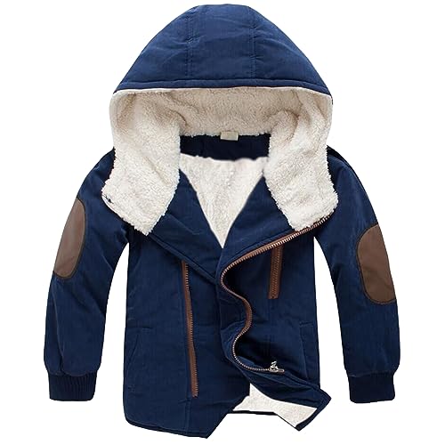 L SERVER Kinder Winterjacke Jungen mit Kapuze Fleece Dicker Steppjacke Winddichte Warme Parka Stylischer Outdoor Wintermantel, Marineblau, 152-158 von L SERVER