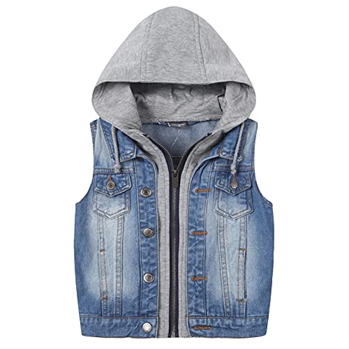 L SERVER Mädchen Jungen Jeansjacke Weste Kinder Jeansweste Ärmellose Kapuze Jeansjacke Outwear Mantel,Blau,134-140 von L SERVER