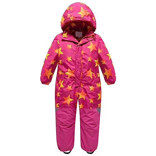 L SERVER Skianzug Kinder Mädchen mit Kapuze Winddichte und Wasserdichte Schneeanzug Jungen Warme Unisex Outdoor Skioverall, Rosa, 92-98 von L SERVER