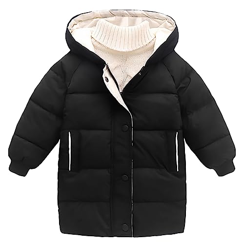 L SERVER Winterjacke Jungen mit Kapuze Winddichter Warmer Parka Kinder Mädchen Leichte Steppjacke Stylischer Wintermantel, Schwarz, 92-98 von L SERVER