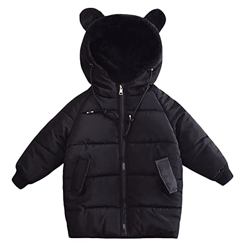 L SERVER Winterjacke Mädchen mit Kapuze Modischer und Niedlicher Steppjacke Jungen Warme Parka Kinder Winddichter Wintermantel, Schwarz, 122-128 von L SERVER